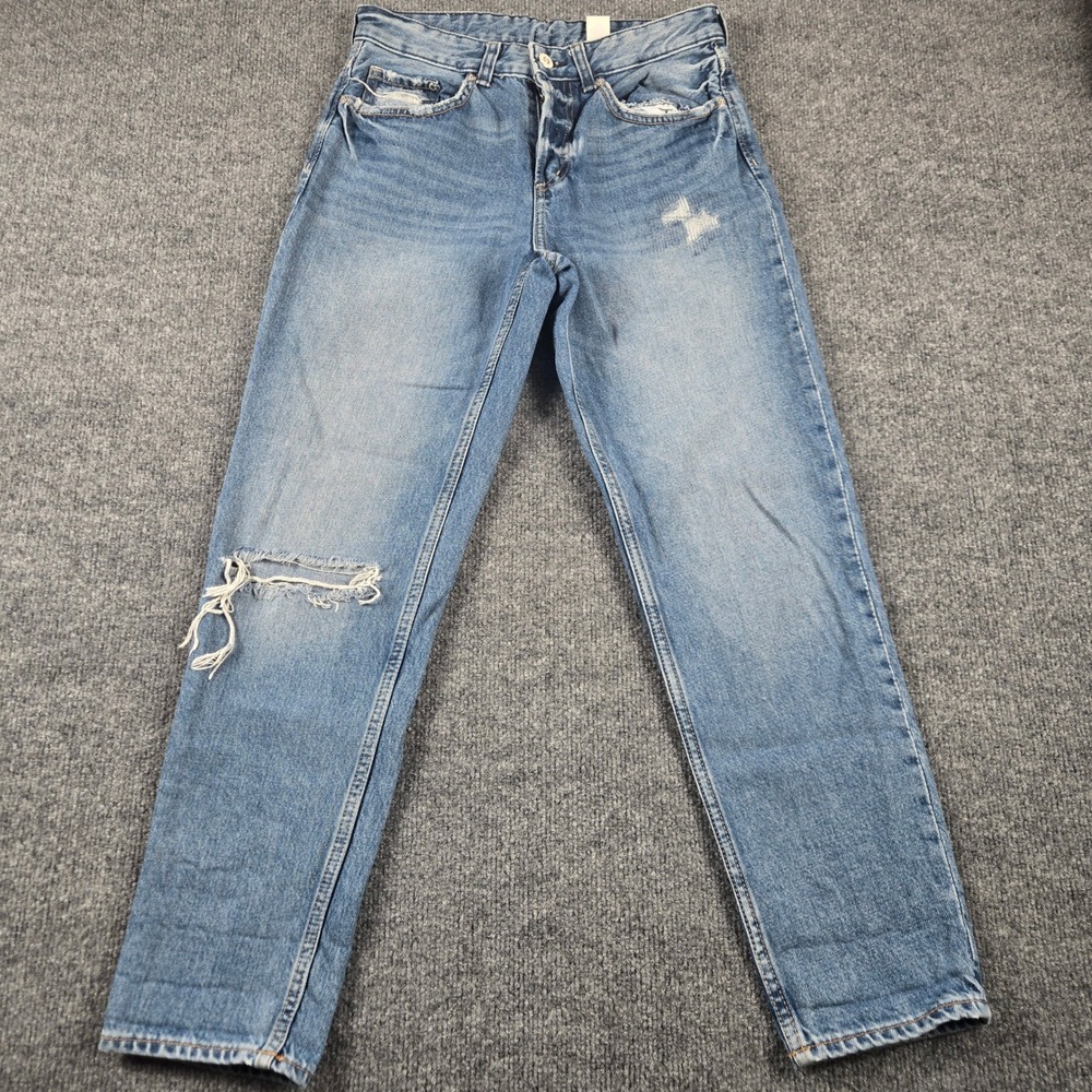 & Denim H&M Straight Leg Jeans Womens 27 Blue Distressed Button Fly SKU 1234